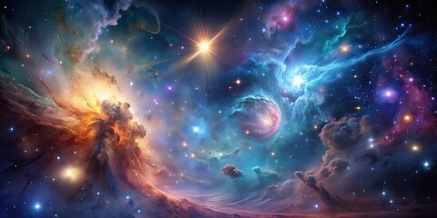 Wall Mural - journey through celestial wonders nebula and star cluster, cosmic, tapestry, spectacular, detail, sp