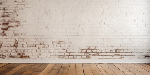 Wall Mural - White Brick Wall with Wooden Floor