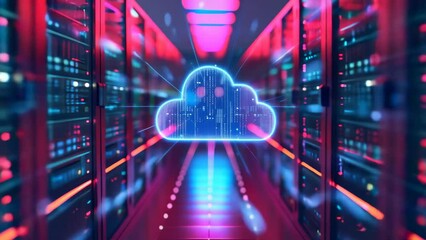 Wall Mural - 3d animation of a digital cloud in a data center.