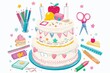 © Jennie Pavl - A festive cake featuring edible school supplies, such as rulers, scissors, and glue sticks.