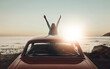 © ReeseArcurs/peopleimages.com - Freedom, road trip and woman by car at beach watching sunset on summer vacation or holiday. Travel, celebration and back of person by sea with vehicle for adventure with self discovery in Italy.