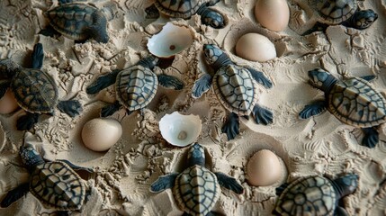 Wall Mural - Sea Turtles: Loggerhead Baby Turtle Hatching and Nesting at Turtle Farm in Sri Lanka