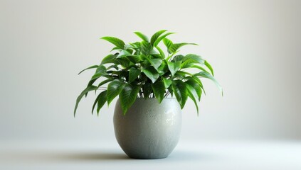 Canvas Print - Green Plant in a Grey Pot Against a White Background