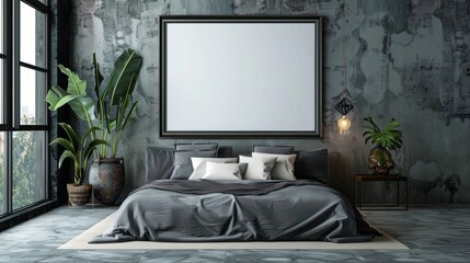 Wall Mural - Mock up frame in bedroom interior