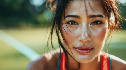 Poster - Slim Asian woman in close up sports view