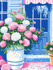 Wall Mural - Beautiful flower shop illustration in blue and pink point colors, Generative AI