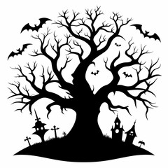 Wall Mural - gothic tree for halloween black vector silhouette