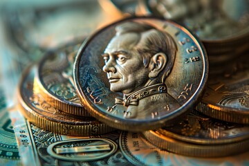 Wall Mural - Close-Up of Thai Baht Coins and Banknotes