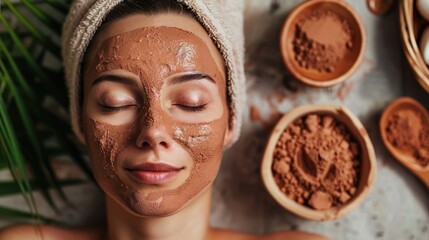 Wall Mural - Red clay powder cosmetic mask with nature focus