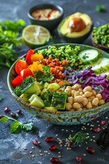 Wall Mural - Wholesome Plant-Based Bowl, Vegan Delight, Colorful, Fresh Ingredients, Nutrient-Rich, 