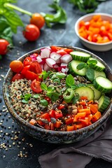 Wall Mural - Wholesome Quinoa Bowl, Nutrient-rich, Fresh Vegetables, Superfood, Balanced,