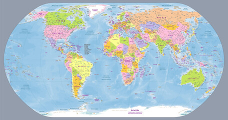 political world map italian language labeled natural earth projection