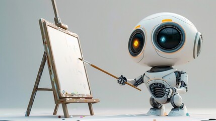 Wall Mural - cute robot is painting on canvas