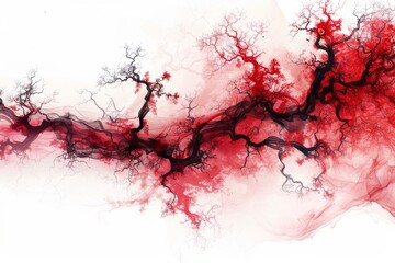 Abstract red and black ink splatter on a white background, dynamic modern illustration