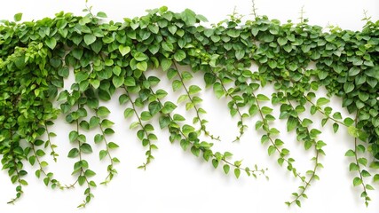 Green Ivy Plant Hanging on a White Wall - Close-up shot of a green ivy plant hanging on a white wall, showcasing its lush, vibrant foliage. The plant's intricate vines and delicate leaves 