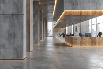 Wall Mural - minimalistic modern office interior with concrete walls, digital illustration