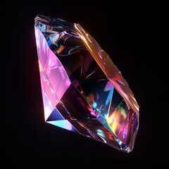 Wall Mural - A close-up of a beautiful iridescent crystal with sharp edges on a black background