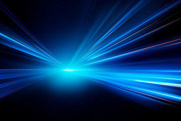 An abstract background with dynamic blue light rays bursting from a central point, creating a bright and futuristic gradient design.