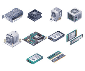 Fototapete - Computer Hardware Components isometric illustration