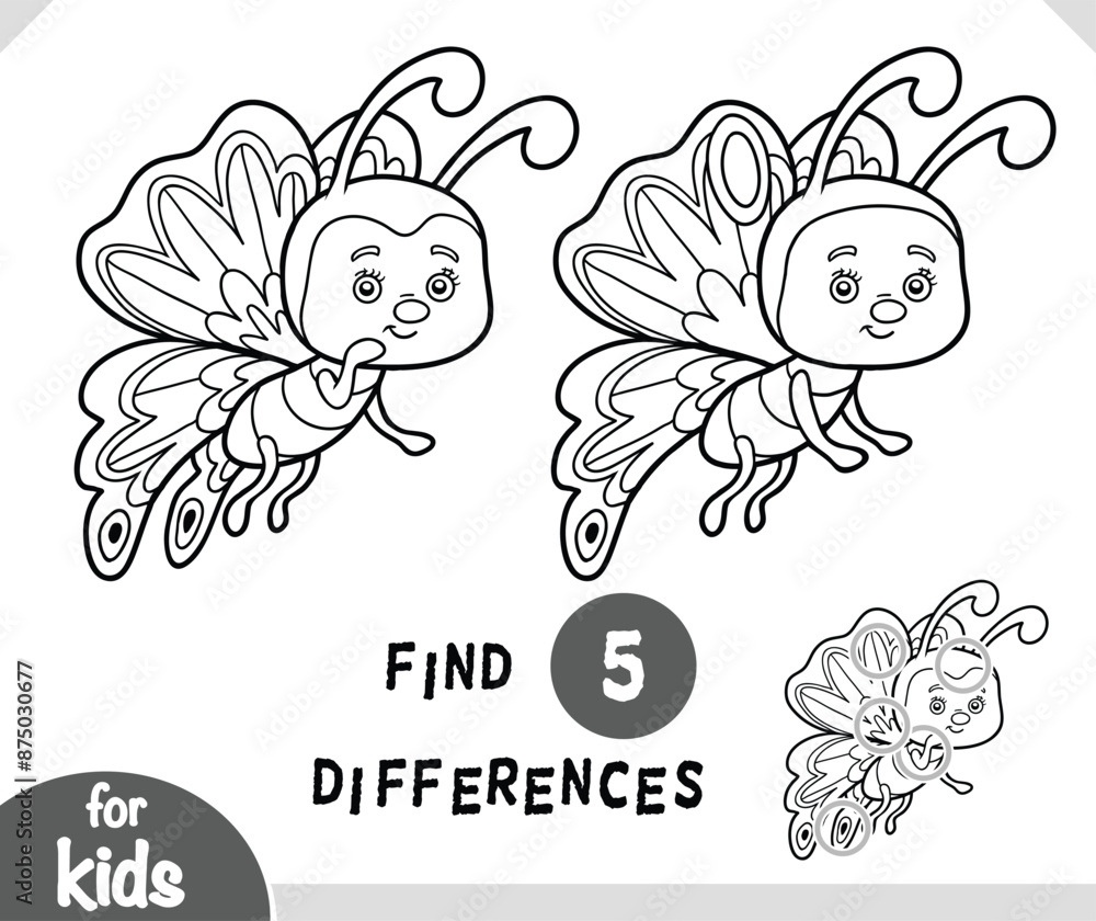 Cute cartoon Butterfly animal, Find differences educational game for ...