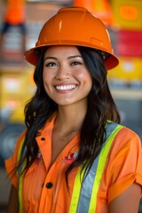 Wall Mural - Woman in a hard hat smiling