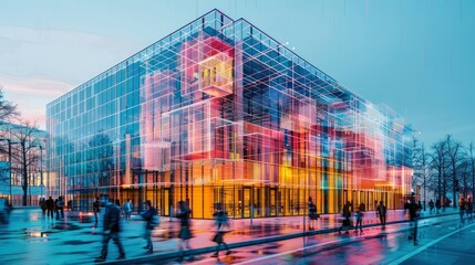 Wall Mural - a digital twin of a commercial building, demonstrating real-time monitoring and maintenance capabili