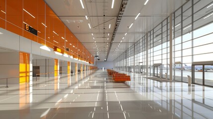 Wall Mural - a virtual tour of a bim-modeled airport terminal, highlighting efficient passenger flow and airport 