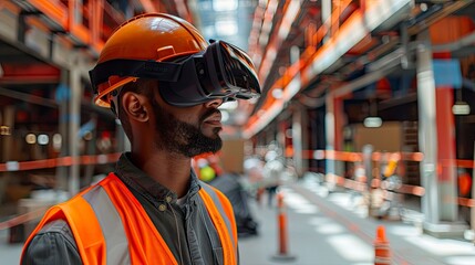 Wall Mural - a virtual reality training session for construction workers, simulating bim-guided safety protocols 