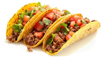 Wall Mural - Beef mexican tacos on white background