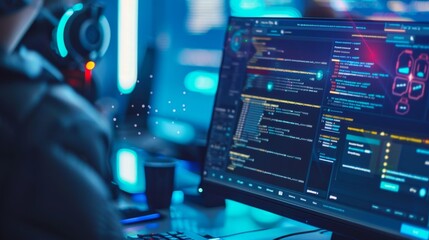 Programmer Working Late at Night on a Coding Project.