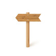 © backup16 - 3d wooden signboard vector illustration. Realistic wood sign post. Blank arrow with wood texture, plywood road pointer. City guidance