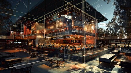 Wall Mural - an augmented reality view of a bim-modeled entertainment venue, showcasing venue layout and audience