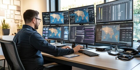 Skilled programmer coding engineering code while sitting at computer and looking at desktop with programming system. Professional website developer planning website develop plan. Technology. AIG42.