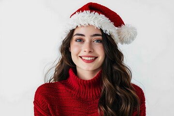 Wall Mural - smiling woman in santa claus hat isolated on white background