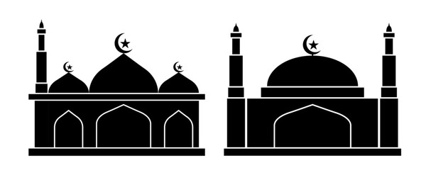 Wall Mural - mosque symbol silhouette, islamic simple logo for simple design illustration vector of traditional celebration greeting card. ornament graphic art of masjid shape for indonesian invitation card 