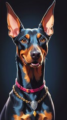 Wall Mural - smiling doberman pinscher dog in a dark gothic theme