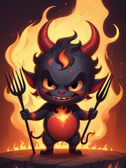 Sticker - Generative AI. Devil Holding A Pitchfork With Flame Background. T-shirt Design