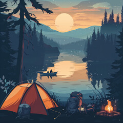 Wall Mural - night camp by the lake