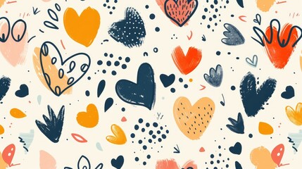 Wall Mural - Hand drawn seamless pattern with various elements like hearts spots and shapes with space for text