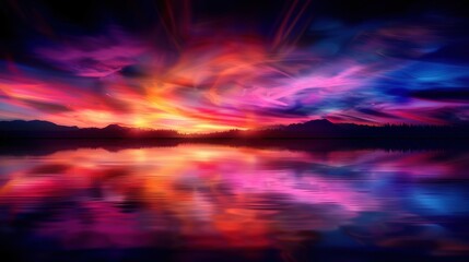 Wall Mural - Vivid Sunset Reflections, Colorful abstract sky over tranquil lake, Natural Beauty