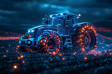 Wall Mural - bulldozer, construction equipment. Digital wireframe polygon illustration. technology of lines and points	
