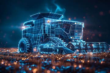 Wall Mural - bulldozer, construction equipment. Digital wireframe polygon illustration. technology of lines and points	
