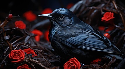 Wall Mural - a blue and grey feather with a red dot in the middle.