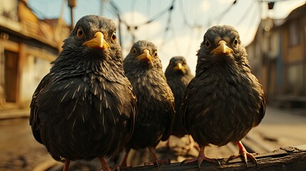 Poster - two black birds are sitting on a wooden fence.