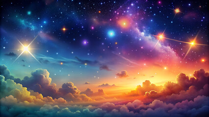 Sticker - Colorful sky, with stars and clouds.
