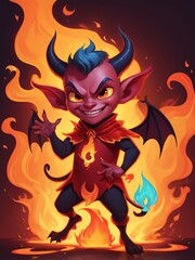 Poster - Generative AI. A Cute Devil With A Charming Pose. T-shirt Design
