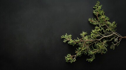 Wall Mural - A branch of green leaves is on a black background