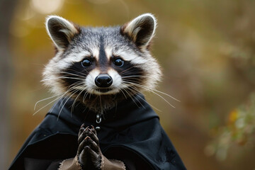 Wall Mural - ai generated photo image of raccoon wearing clothes like clergyman