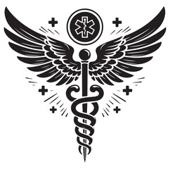 Caduceus health symbol Asclepius silhouette Vector Isolated Vector Illustration