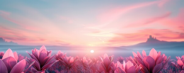 Wall Mural - Pink Flowers at Sunset.